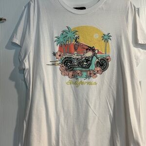 White Short Sleeve Tee with Vintage Motorcycle Graphic